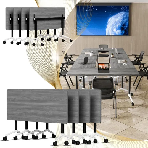 Vista 12 de Mesa de conferencia plegable con ruedas, mesa de entrenamiento abatible de W-nogal