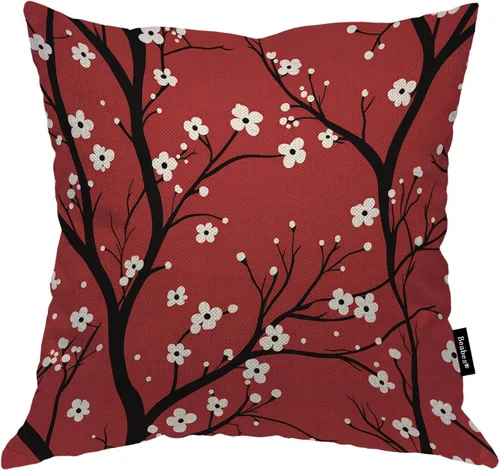 Vista 21 de Funda de almohada decorativa de color rojo floral abstracto de 18 x 18 pulgadas, diseño grunge dorado y rojo con remolinos y hojas, funda