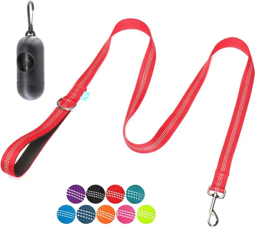 Vista 32 de BAAPET Correa de nailon para perro de 5 pies con triple hilos reflectantes y cómodo mango acolchado para caminar, entrenar cachorros pequeños Negro