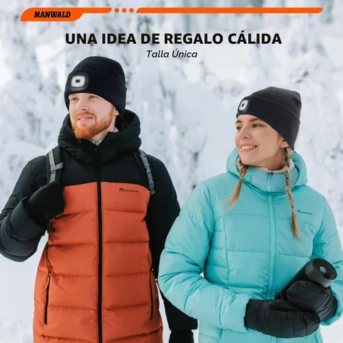 Vista 5 de MANWALD Gorro de LED con luz, gorro con linterna recargable por USB, regalos para Navidad, calcetines de navidad para hombres, Negro, Talla única