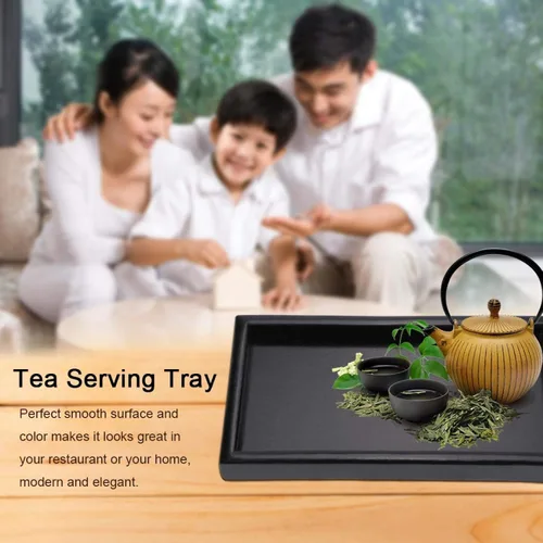 Vista 9 de Bandeja de té con forma rectangular de madera maciza versátil para té, café, aperitivos, comidas, bandeja para servir, platos de restaurante