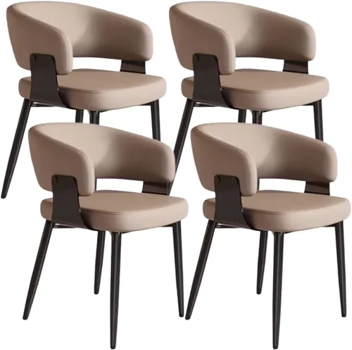 Vista 25 de YVYKFZD Juego de sillas de comedor, silla de comedor con patas de metal y respaldo curvo, sillas de cocina tapizadas de cuero, reposabrazos, silla