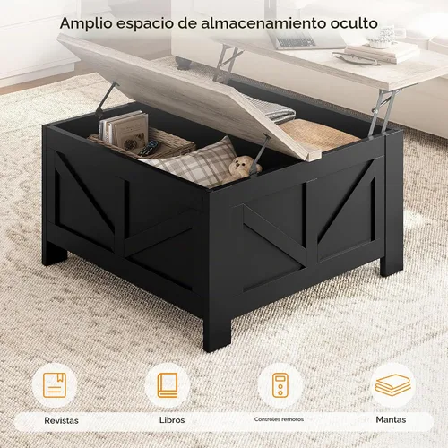 Vista 5 de Yaheetech - Mesa de centro con superficie superior abatible con almacenamiento, mesa de café cuadrada para sala de estar, mesas centrales de 31.5