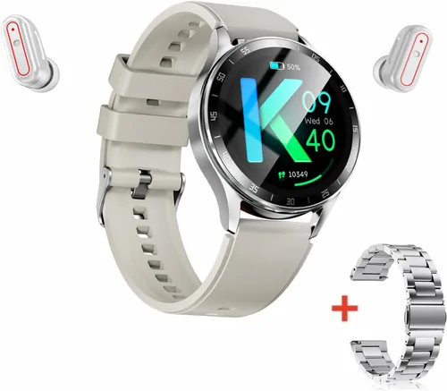 Vista 8 de X10 - Reloj inteligente con auriculares para iPhone, Android, smartphones de 1.39 pulgadas, redondo, Bluetooth, llamadas, reloj inteligente Plateado