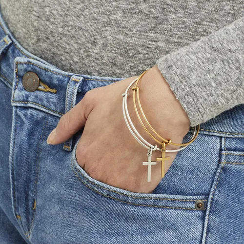 Vista 4 de Alex and ANI Divine Guides - Pulsera extensible para mujer, dije de cruz, de 2 a 3.5 pulgadas Dorado (Rafaelian Gold Finish)