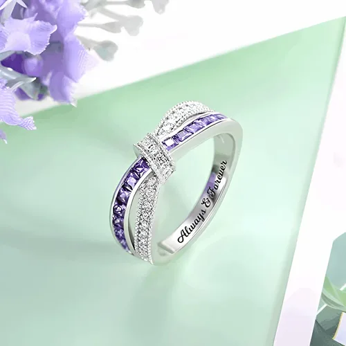 Vista 5 de Anillo de plata de ley 925 con piedra natal grabada, con circonita cúbica y piedra natal grabada, anillo de compromiso