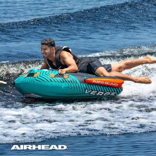 Vista 2 de Airhead Slice Towable 2-4 Rider Models, Tube for Boating and Water Sports, Heavy Duty Full Nylon Cover with Zipper, EVA Foam Pads, and Patented