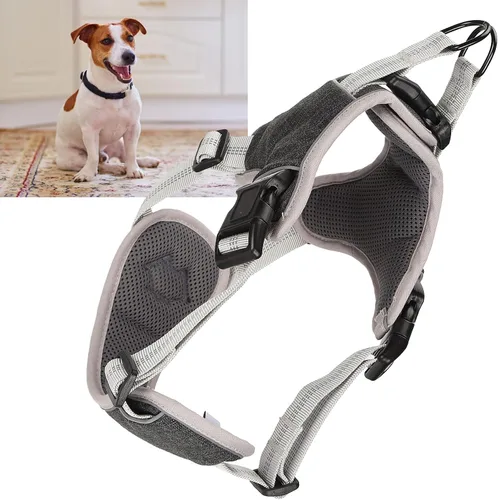 Vista 5 de Adjustable Dog Harness, Reflective No Pull Vest with Anti Break Design for Large Medium Dogs, Comfortable Polyester Nylon Chest Strap in Black (S)
