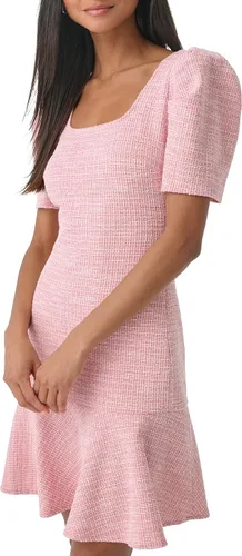 Vista 3 de Karl Lagerfeld Paris Vestido de tweed con cuello cuadrado y mangas abullonadas para mujer