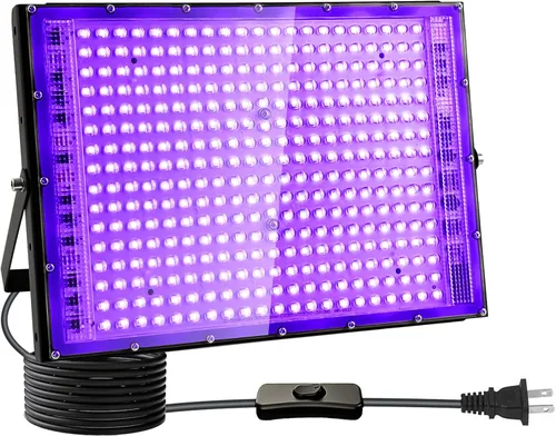Vista 12 de Luces negras de 50 W, luz de inundación de luz negra con enchufe e interruptor, para fiesta brillante, Halloween, póster fluorescente, iluminación