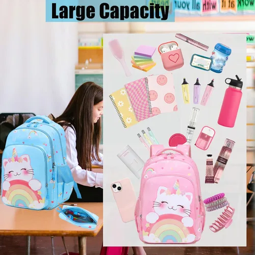 Vista 8 de Mochila de escuela primaria para niñas con lonchera, mochila de regreso a clases