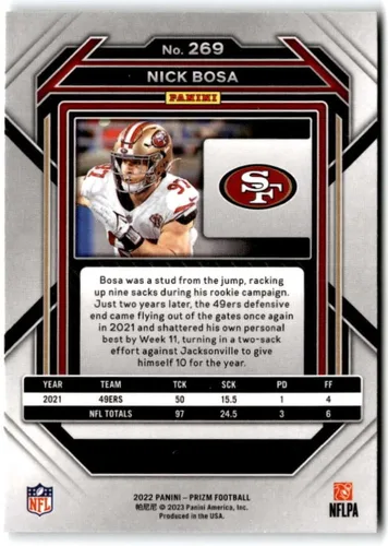 Vista 2 de 2022 Panini Prizm #269 Nick Bosa San Francisco 49ers NFL Football Trading Card