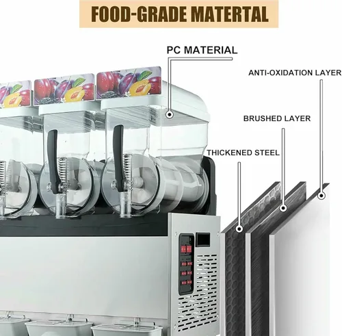 Vista 4 de 15/30/45L Máquina comercial de hielo Slush, Máquina de enfriamiento de bebidas que hace, Máquina de jugo de granizado de enfriamiento