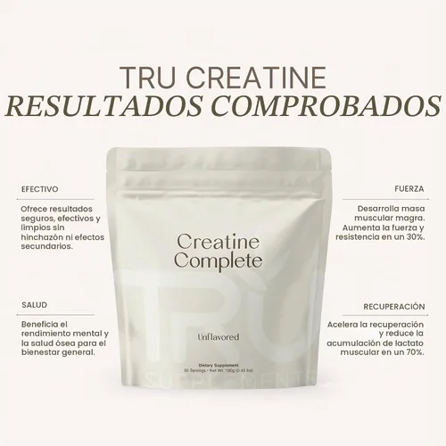 Vista 3 de TRU Supplements Creatina Creatina patentada 100% pura Aumenta la fuerza y aumenta la resistencia Construye músculo magro con cero retención