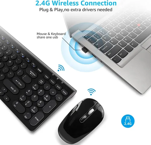 Vista 2 de LeadsaiL Combo de teclado y mouse inalámbricos, mouse USB inalámbrico y teclado de computadora, compacto y silencioso para computadora portátil