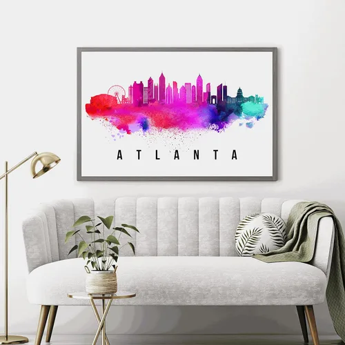 Vista 2 de Póster de Atlanta Skyline Georgia, pintura de paisaje urbano de Atlanta, póster de Atlanta Georgia, impresión de paisaje urbano y punto