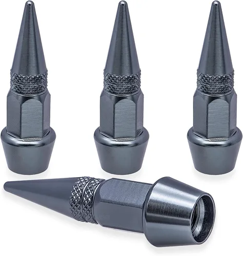 Vista 52 de 4 piezas de tapas de válvula de neumático con estilo púas, cubiertas de válvula de neumático universales de aleación de aluminio a prueba de polvo