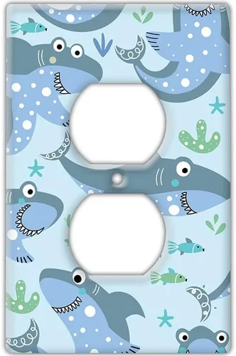 Vista 7 de Decorative Wall Switch Cover Plate - Baby Shark Decor Switch Plate - Makes a Great Nursery Decor With Lots of Blues (Double Blank Cover)