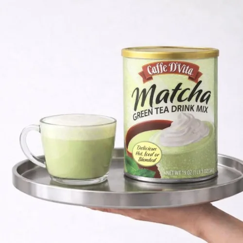 Vista 4 de Caffe D'Vita Mezcla de bebida de té verde matcha, polvo de té verde matcha japonés, sin gluten, baja en grasa, sin colesterol, sin aceites