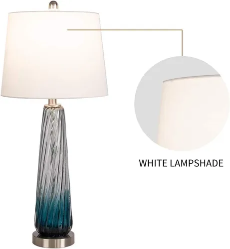 Vista 4 de Maxax Juego de 2 lámparas de mesa de cristal costero de 29 pulgadas, modernas lámparas de noche azules para sala de estar, lámpara de dormitorio