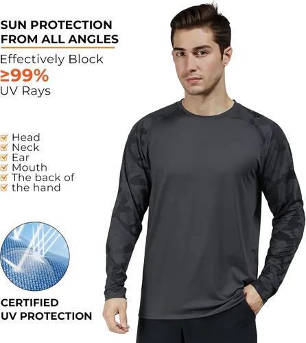 Vista 2 de Rodeel Camiseta de pesca de ajuste holgado para hombre, manga larga Bluff Performance UPF 50, manga raglán