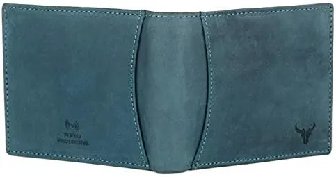Vista 7 de Cartera de cuero genuino con protección RFID para hombres, Azul, Moderno