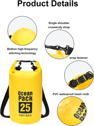 Vista 2 de Bolsa seca impermeable de 25 litros de capacidad, mochila impermeable enrollable para kayak, camping, viajes en la playa y aventuras al aire libre