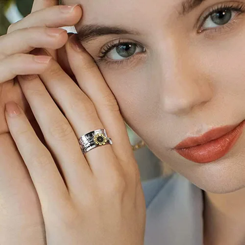 Vista 2 de Anillo giratorio de flores de margaritas para mujeres, niñas y hombres, anti ansiedad, inspiraciones para aliviar el estrés, meditación, acero