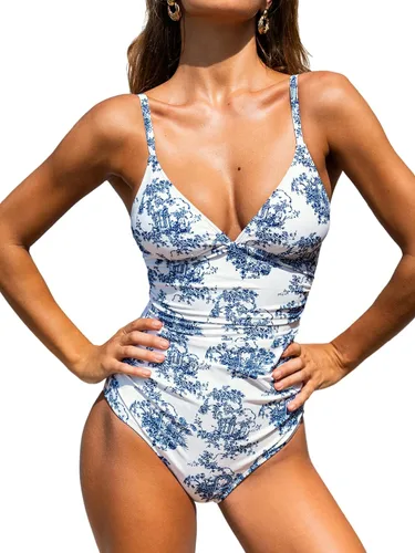 Vista 37 de CUPSHE - Traje de baño de una pieza para mujer, con control de abdomen, cuello en V
