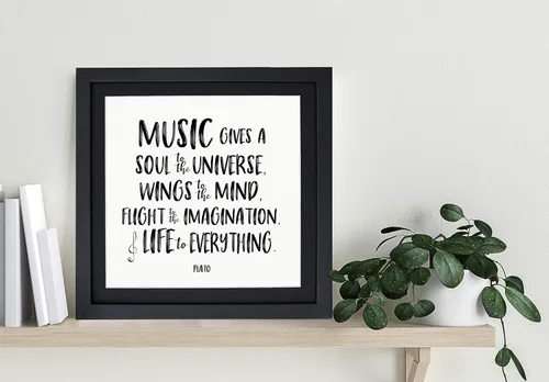 Vista 3 de La música da un alma al universo Platón Art Print. Cita literaria inspiradora musical. Papel de bellas artes, laminado o enmarcado.