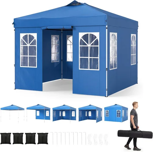 Vista 24 de Tangkula Toldo desplegable de 10 x 10 pies con bloqueo central Rosa