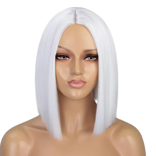 Vista 14 de Peluca colorida de cabello sintético liso, de raya en medio y longitud al hombro, para mujer, moderna Azul cielo
