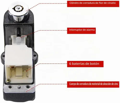 Vista 3 de Set de Candado de Disco con Alarma, Candado de Freno, Antirrobo Impermeable 110 dB con Pasador de 7 mm y Cable de Recordatorio de 1.5 m