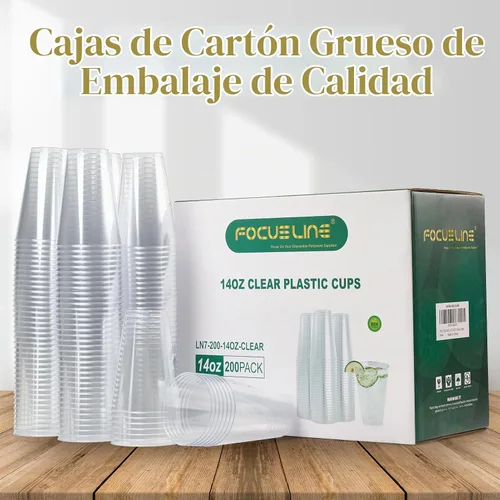 Vista 6 de FOCUSLINE - Paquete de 200 vasos de plástico transparente de 14 onzas, vasos desechables grandes para fiestas