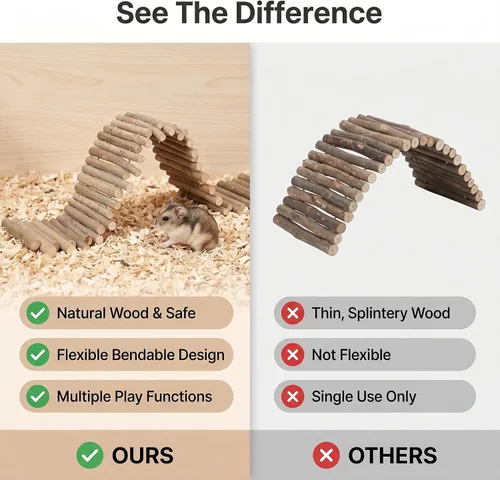 Vista 3 de Juguetes de hámster, flexible de madera para hámster, valla de puerta, juguetes para masticar, decoración de pie para escalada de jerbo, chinchilla