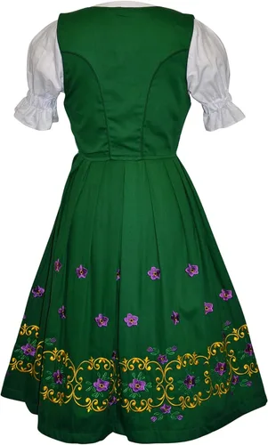 Vista 2 de Vestido largo de Oktoberfest bordado alemán verde de 3 piezas