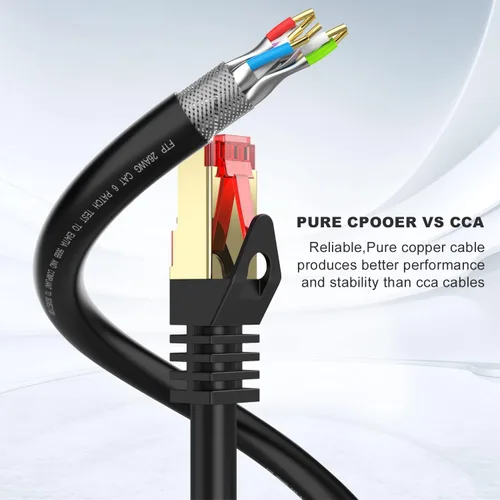 Vista 2 de Cable Ethernet Cat6 para exteriores de 10 pies, blindado a tierra resistente a los rayos UV, impermeable, cable de red enterrable compatible