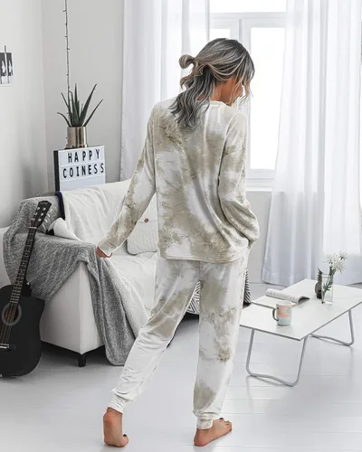 Vista 114 de Prettygarden - Conjunto de pijama de dos piezas para mujer, diseño de teñido anudado, sudadera informal de manga larga con pantalones largos, ropa