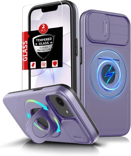 Vista 97 de Funda magnética para iPhone 11 Pro compatible con carga inalámbrica MagSafe, con 2 protectores de pantalla, anillo kickstand de 360° integrado +