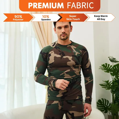 Vista 7 de CL convallaria Conjunto de ropa interior térmica para hombre con bragueta larga, capa base, equipo de caza de invierno, parte superior e inferior