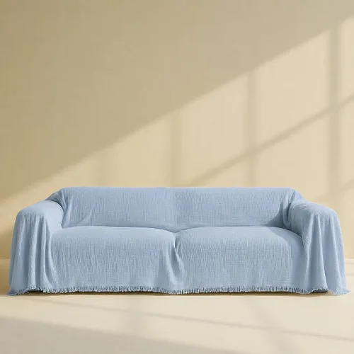 Vista 4 de Funda de sofá lavable 100% algodón puro, funda de sofá de gasa azul bebé para sofá seccional, 3 plazas, sofá, muselina transpirable tela natural