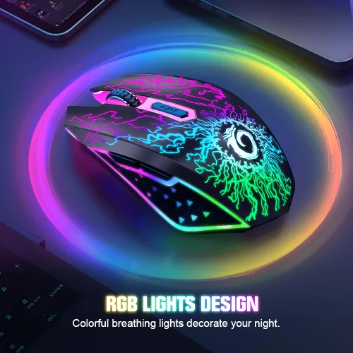 Vista 4 de VersionTECH. Ratón inalámbrico para juegos, recargable, con luces LED coloridas, clic silencioso, receptor USB nano 2.4G, 3 niveles de DPI para PC