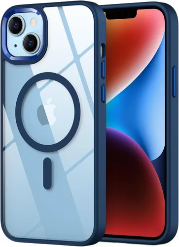 Vista 7 de Funda magnética para iPhone 13, compatible con MagSafe, protección de grado militar, parte trasera dura transparente y marco de TPU suave, funda