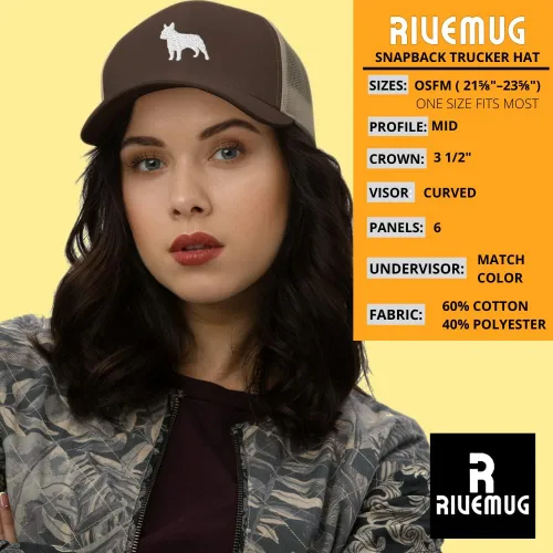 Vista 5 de RIVEMUG Sombrero de camionero francés Bulldog Dog Lover Sombrero bordado para propietario de Frencie Gorra de béisbol Bulldog francés Snapback