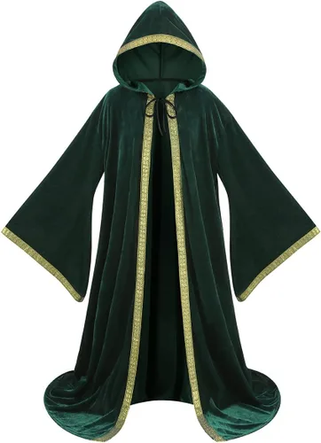 Vista 11 de GRAJTCIN Bata de mago unisex de terciopelo, capa de mago, disfraz renacentista para cosplay y Halloween