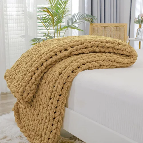 Vista 64 de Bigacogo - Cobija de punto grueso de 40 x 40 pulgadas, de felpilla, 100% tejida a mano, cobija pequeña de punto trenzado suave y grueso, con nudo