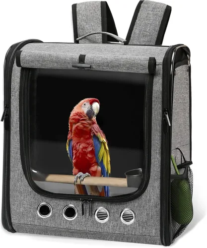 Vista 11 de Bolsa transportadora de pájaros jaula de viaje para pájaros con soporte, transportador de pájaros pequeño para loro, bolsa de viaje portátil