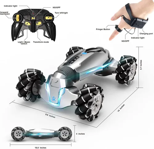 Vista 4 de LOOZIX Coche de Acrobacias RC con Detección de Gestos Escala 1:10, Control Remoto 4WD Controlado por Gestos de Mano Transformable, Vehículo de Doble