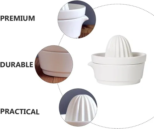 Vista 9 de Zerodeko Exprimidor manual de limón cítrico, exprimidor de jugo de frutas de cerámica, apto para lavavajillas, resistente y pomelo, color blanco