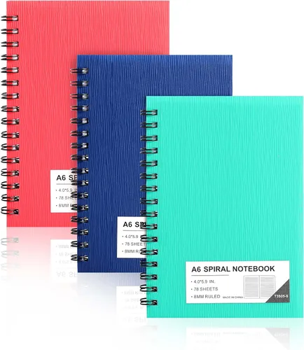 Vista 9 de FLYING EAGLE 4x6 Small Spiral Notebook 12 Pack A6 Mini Journal Plastic Hardcover 8mm Ruled Notebook for School Work,Black